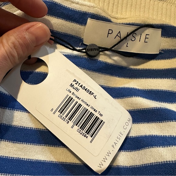 NWT Paisie Knitted Wrap Top In Marine Blue And White - Picture 7 of 13